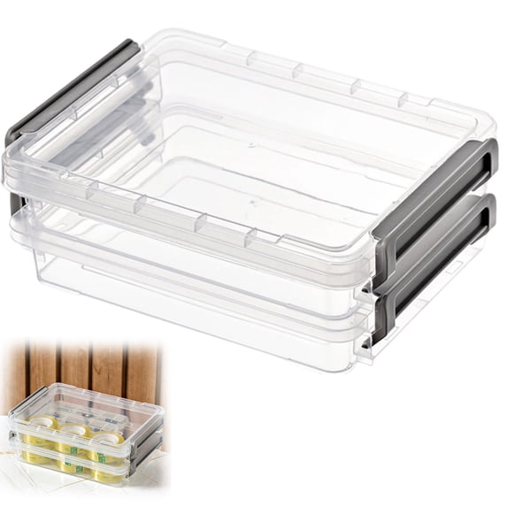 FENGGHAO Small Plastic Storage Container with Lid Stackable Organizer Box for Home Office Crafts Scrapbook 7.5*5.7in