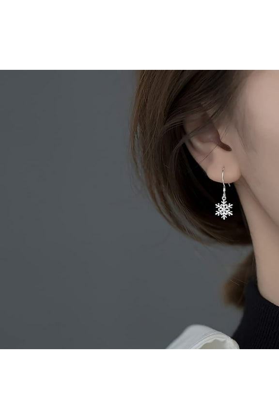 Sterling Silver Small Snowflake Dangle Earrings for Women, Delicate Winter Jewelry Gift for Her
