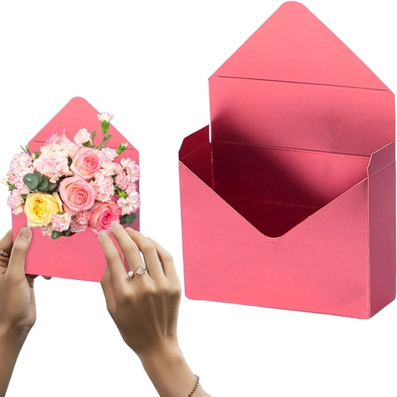 FENGGHAO Valentine Envelope Box Red Foldable Hand Held Bouquet Holder for Florist Valentines Wedding Birthday