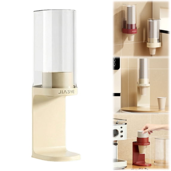 FENGGHAO Wall Mounted Paper Cup Dispenser Small Disposable Cup Holder With Adhesive Space Saving Organizer For Kitchen Counter Cream