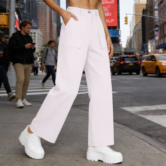 FENGGHAO Women Linen Pants Wide Leg Side Slit Ankle Pants High Waist Casual Loose Beach Pant Cropped Trousers