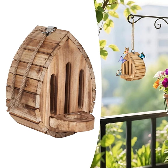 FENGGHAO Wooden Butterfly House with Feeder Hanging Garden Habitat Natural Nesting Box for Butterflies Outdoor Wildlife Shelter
