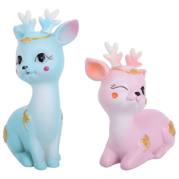FENGGUIQU 1 Pair Rattan Decor Deer Figurines Pink Resin Car Decor Safe Driving Reminder Daily