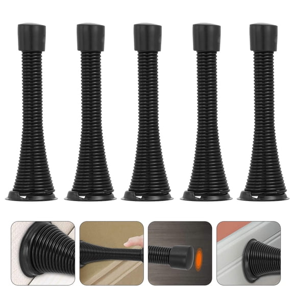 FENGGUIQU Black Steel Spring Door Stops Wall Mount for Long-Term Use