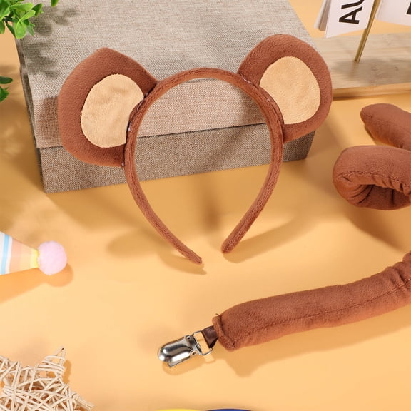 FENGGUIQU 1 Set Animal Ear Headband Costume Accessory For Cosplay Party Brown Fabric