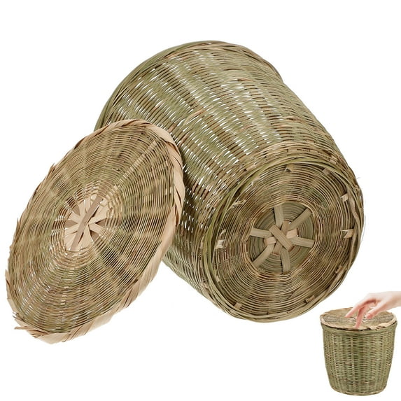 FENGGUIQU Woven Bamboo Basket Multi Versatile Kitchen Sundries Storage Dustproof Lid
