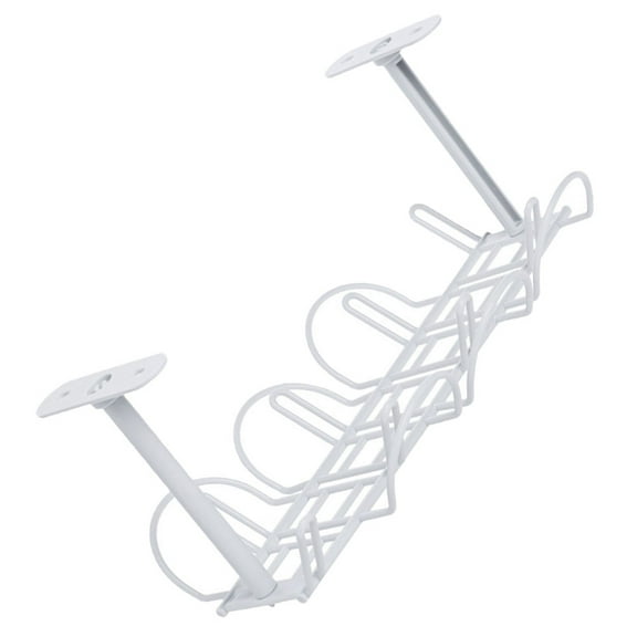 FENGGUIQU White Metal Wire Cable Rack 1 Set Under Desk Cable Organizer Basket for Home Office Storage