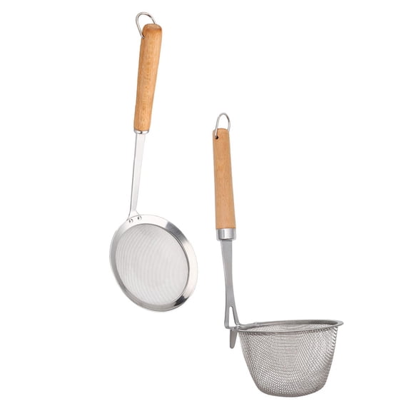 FENGGUIQU 1Set Stainless Steel Spoon with Wooden Handle for Home Use Filter Spoon Kitchen Gadget