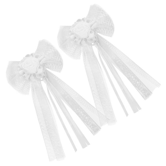FENGGUIQU Wedding Car Decoration Kit with White Ribbon Bows for Wedding Vehicles, Easy to Install and Elegant Design
