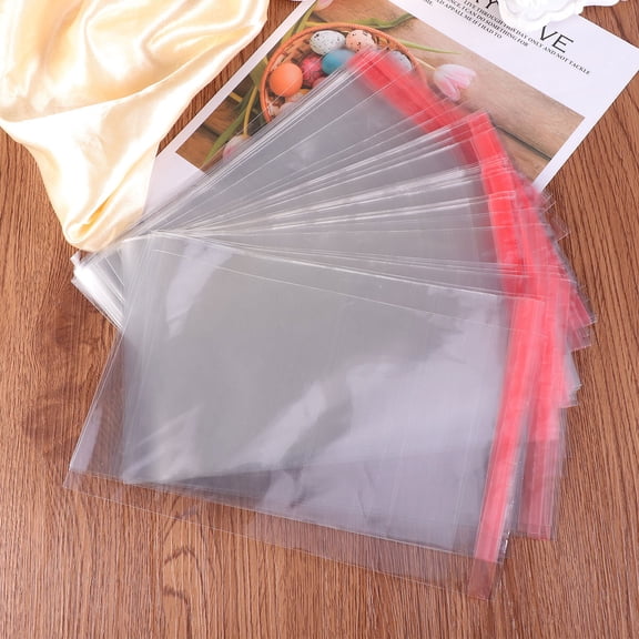FENGGUIQU 100Pcs Adhesive Cellophane Bags Transparent Multi Purpose Storage Bags for Home and Retail
