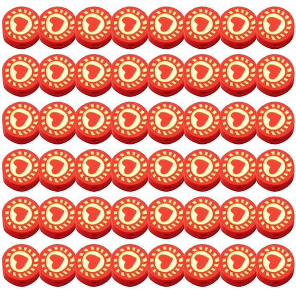 FENGGUIQU 100Pcs Red Polymer Clay Beads for Jewelry Making with Heart Pattern and DIY Craft