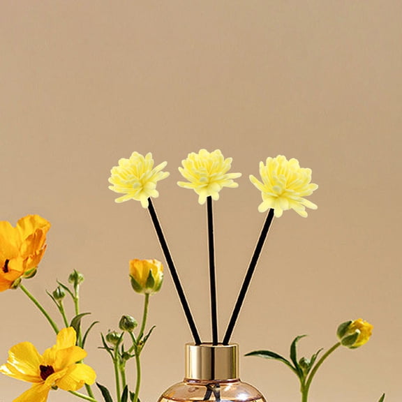 FENGGUIQU 100Pcs Small Yellow Essential Oil Diffuser for Desk with Natural Flower Sticks