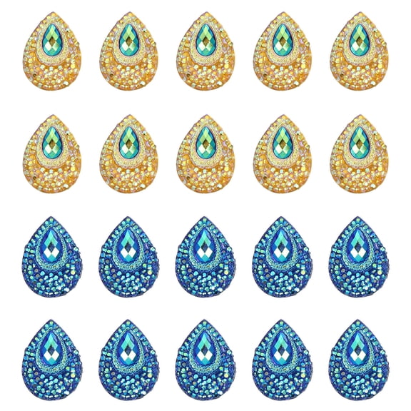 FENGGUIQU 100Pcs Rhinestone Embroidered Patch Water Drop Shape Resin for Sewing Clothes