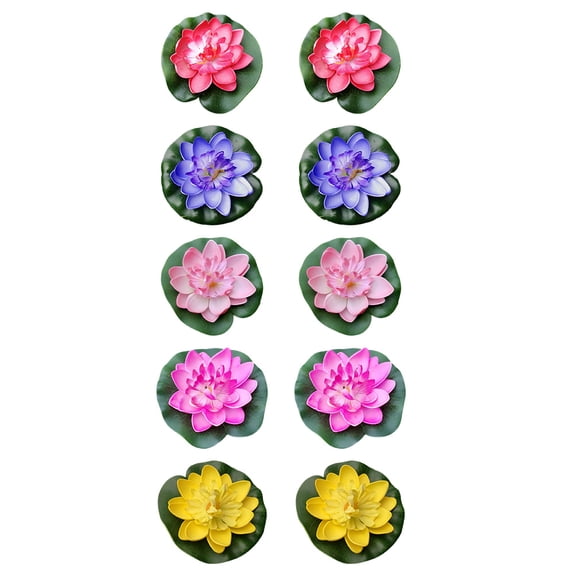 FENGGUIQU 10Pcs Artificial Lotus Floating Pond Decor, Assorted Color EVA Water Lily Simulation for Garden Patio Home Decoration