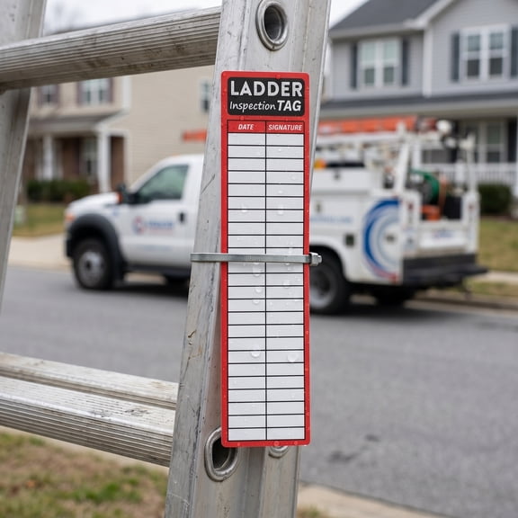 FENGGUIQU 10Pcs Industrial Ladder Inspection Stickers Durable Red Scaffold Safety Labels for Maintenance