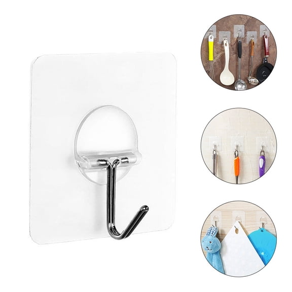 FENGGUIQU 10Pcs Multipurpose Transparent Adhesive Hooks for Wall Storage and Clothe Hanging Without Drilling