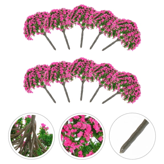 FENGGUIQU 10Pcs Simulation Tree Rosy Small Plastic Trees for DIY Sand