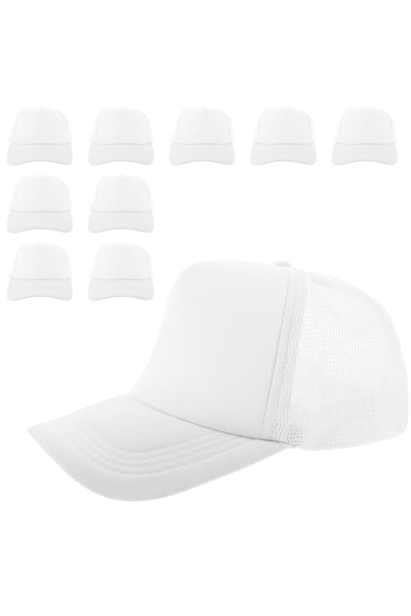 10Pcs White Blank Mesh Baseball Hats Heat Transfer Caps for Casual Daily Wear
