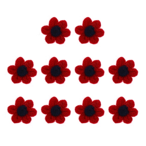 FENGGUIQU 10Pcs Red Wool Knitting Flower Appliques for Garment Accessory and Sewing Projects
