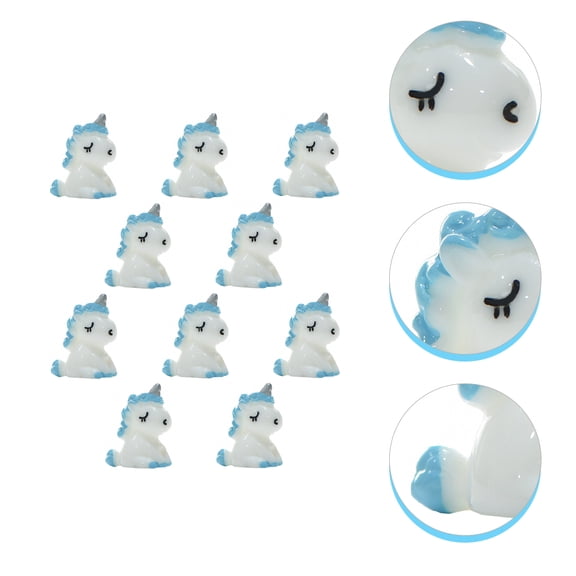 FENGGUIQU 10pcs Miniature Design Unicorn Figurine Resin Skyblue for Home Decor
