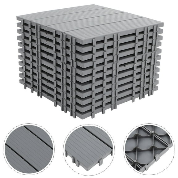 FENGGUIQU 11Pc Grey Outdoor Plastic Deck Tiles Interlocking Floor Slabs for Garden Patio