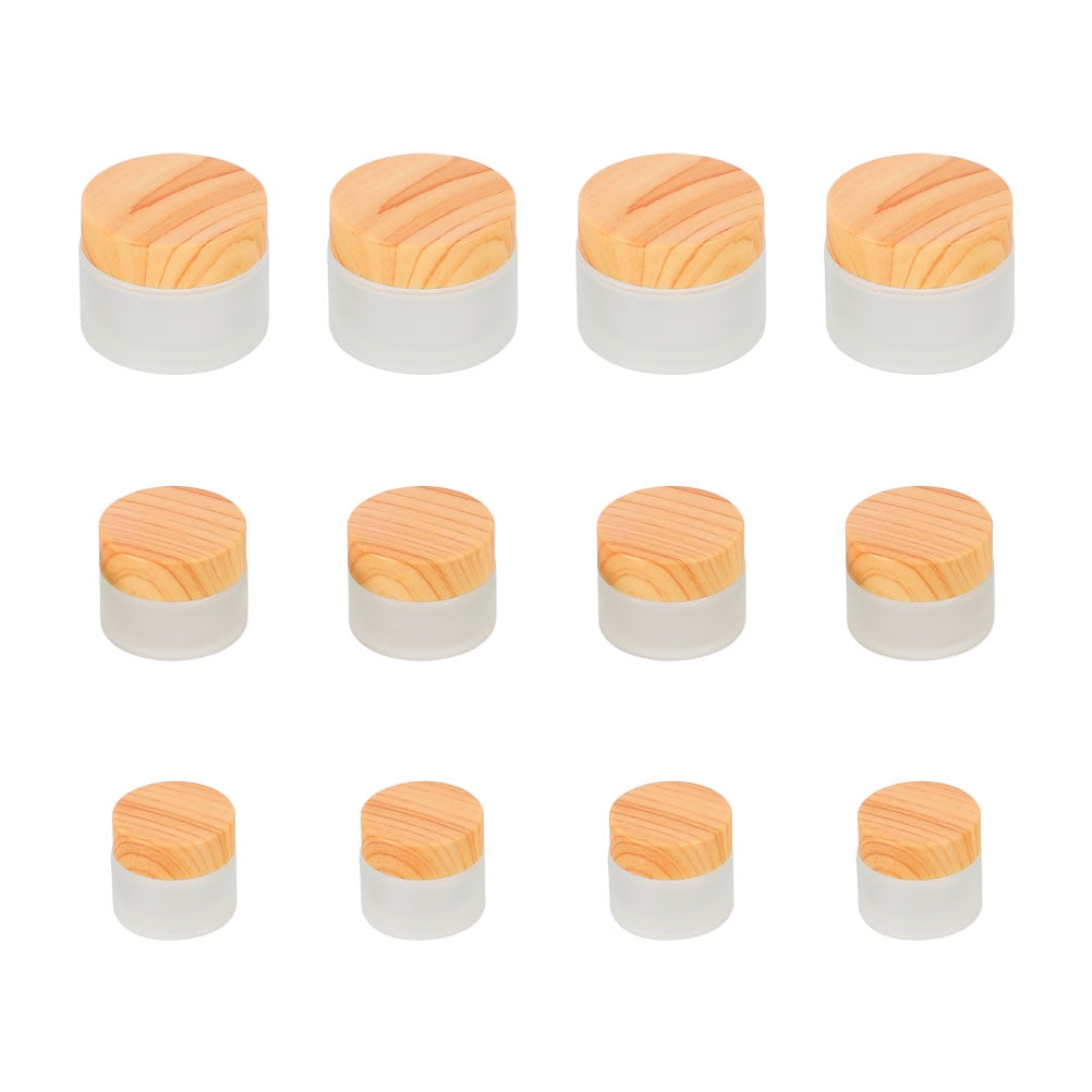 FENGGUIQU 12Pcs Glass Travel Containers for Toiletries Multiuse Leak Proof Jars with Wood Lid