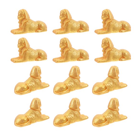 FENGGUIQU 12Pcs Egyptian Sphinx Collectibles Golden Resin Table Centerpieces For Interior Design Home Decor