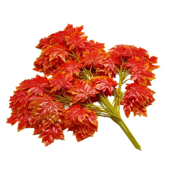 FENGGUIQU Red Plastic Artificial Maple Leaves Branch Home Decoration 12 Pieces