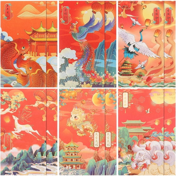 FENGGUIQU 12Pcs Paper Red Envelopes Traditional Chinese Red Packets for Festive Outdoor Use