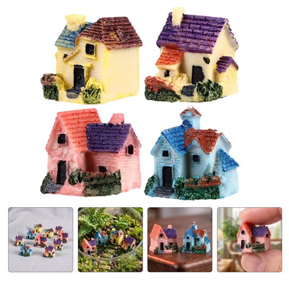 FENGGUIQU Tiny Resin Cottages Assorted Color for Home Decor Realistic Detailing