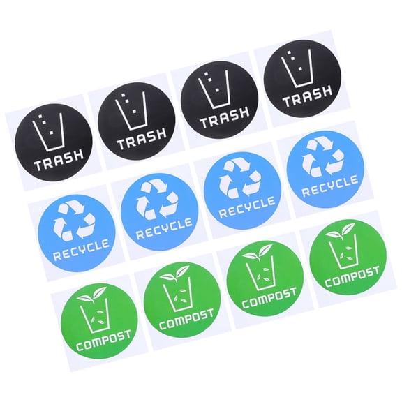 FENGGUIQU 12Pcs Waste Sorting Stickers for Trash Bins with High Adhesion and Convenient Outdoor Use