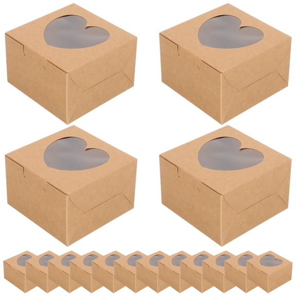 FENGGUIQU 14Pcs Baking Boxes with Window Kraft Cardboard Small Cookie Box Rustic Style for Party Favors