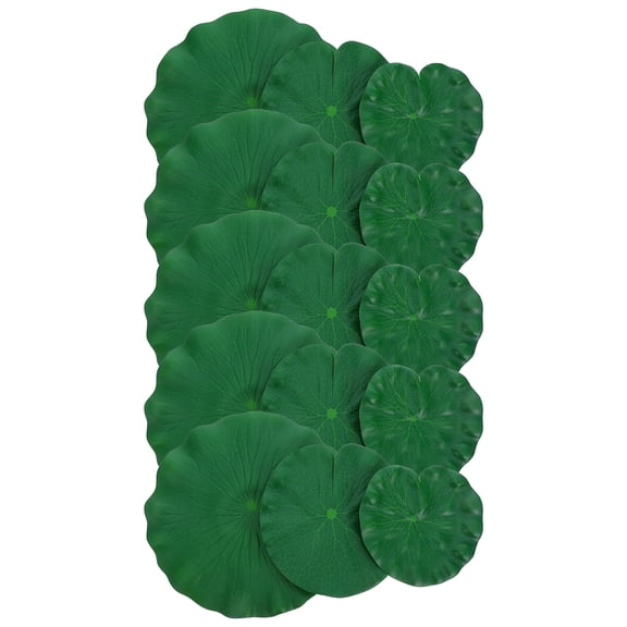 FENGGUIQU 15Pcs Emulation Lotus Leaf for Garden Pond Floating Decor Green Plastic Material