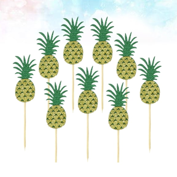 FENGGUIQU Hawaiian Pineapple Cake Toppers Bamboo Fruit Picks for Dessert Decoration