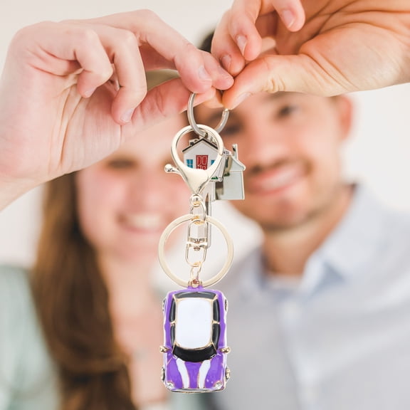 FENGGUIQU 1Pack Mini Car Keychain Purple Aluminum Alloy Retro Charm Decorative Key Fobs For Women