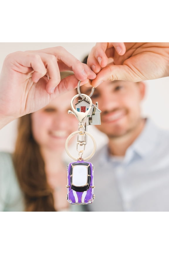 1Pack Mini Car Keychain Purple Aluminum Alloy Retro Charm Decorative Key Fobs For Women