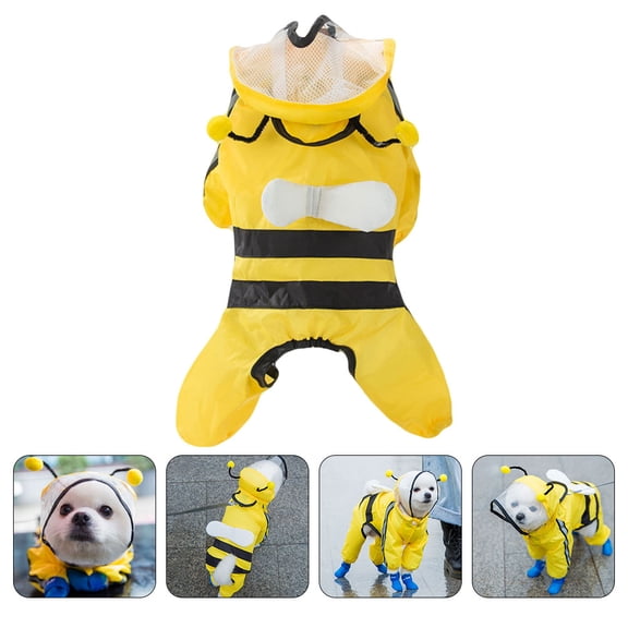 FENGGUIQU Pet Rain Slicker Bee Shaped Yellow Cloth Hooded Waterproof for Dogs