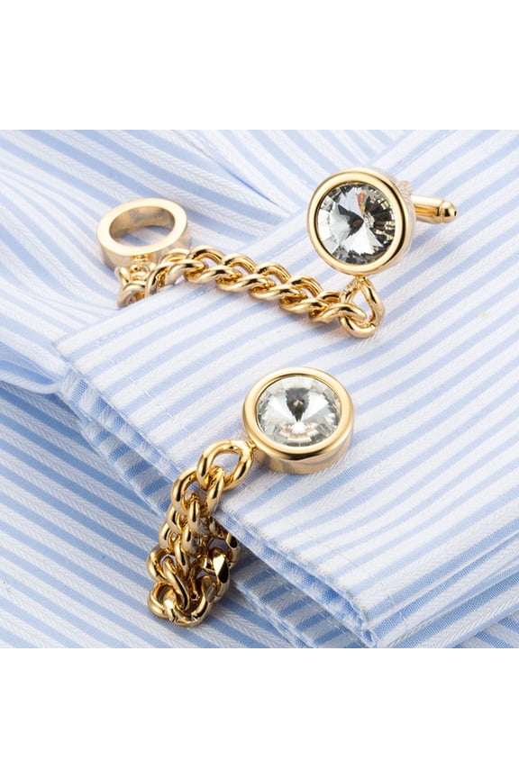 1Pair Business Golden Cuff Links Lightweight Crystal Shirt Cuff Studs for Men