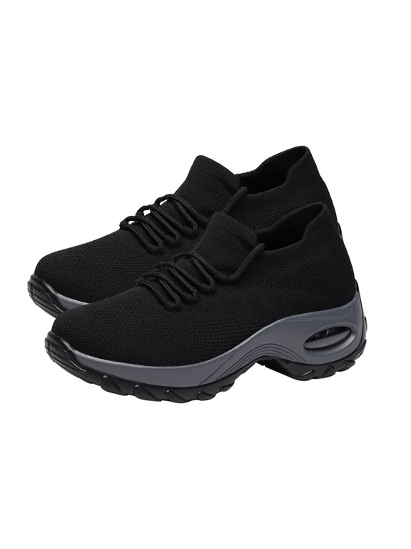 1Pair Fashion Shoes Black Mesh Sneakers with Thick Bounce Sole for Comfortable Wear