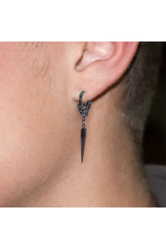 1 Pair Black Alloy Spike Earrings for Men, Punk Dangle Style, Cool Festival Accessories