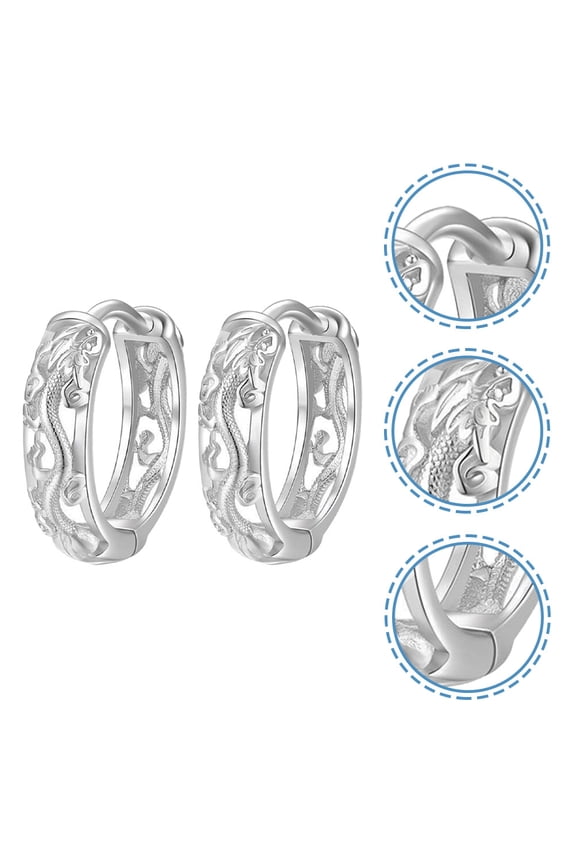 1Pair Stylish Hoops Earrings Men Retro Dragon Pattern Alloy Ear Jewelry