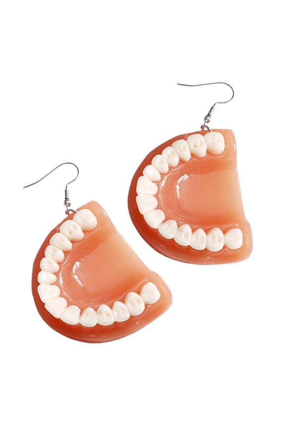 1Pair Vintage Style Teeth Earrings Multi Color Dangle Earrings Fashion Accessory