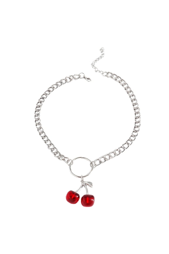 1Pc Alloy Cherry Necklace Red Collarbone Chain Fashionable Sweater Chain Accessory