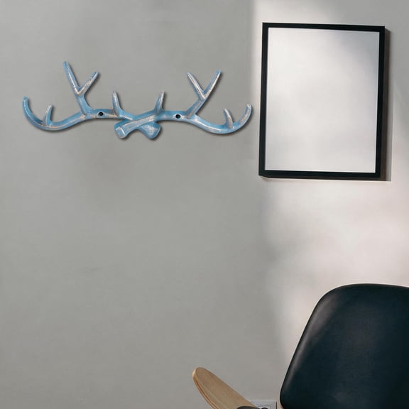FENGGUIQU 1Pc Blue Multi Function Antler Hook Iron Wall Hanger for Hats and Coats