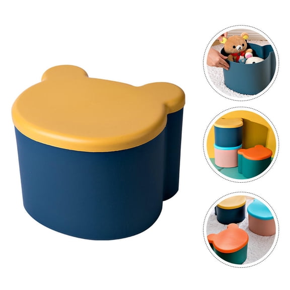 FENGGUIQU 1Pc Blue Plastic Storage Stool Durable Washable Storage Box Seat for Room Organization
