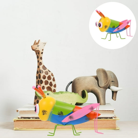 FENGGUIQU 1Pc Yellow Iron Grasshopper Decoration Vivid Simulated Insect Figurine for Home and Event