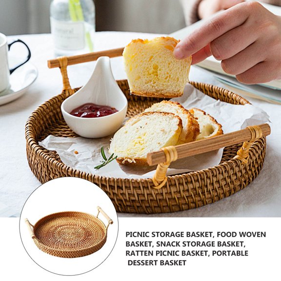 FENGGUIQU 1Pc Durable Brown Rattan Picnic Basket for Storage of Snacks Desserts and Cookies