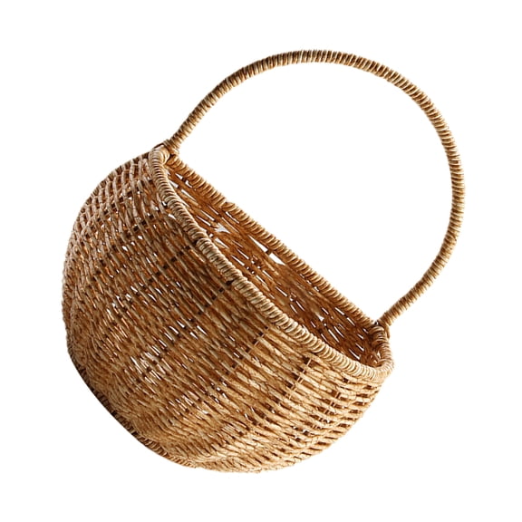 FENGGUIQU 1Pc Light Brown Plastic Storage Basket Handwoven Wall Mounted Kitchen Storage Container