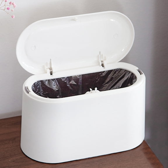 FENGGUIQU Compact White Table Garbage Can Simple Design for Desk and Small Items 1Pc