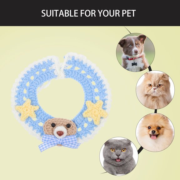 FENGGUIQU 1Pcs Cartoon Cat Collar Adjustable Blue Polyester for Small Pets